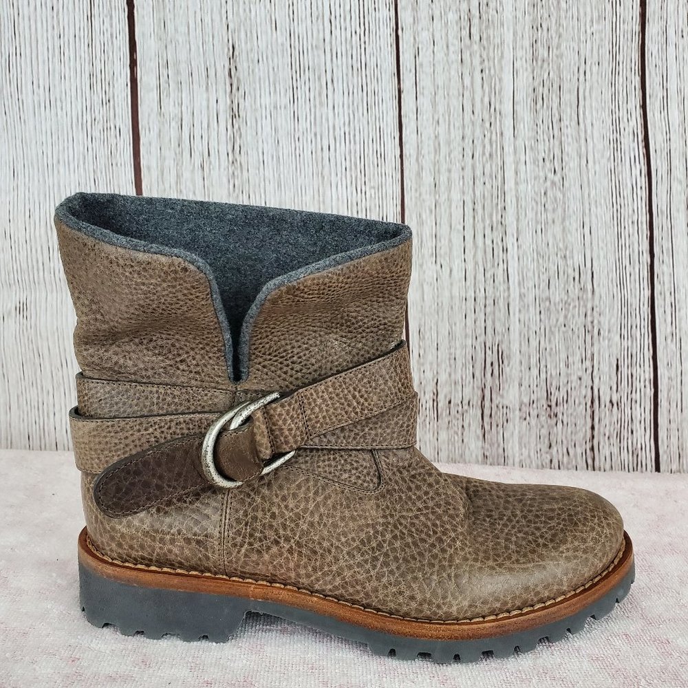 Brunello Cucinelli Brown pebbled Leather Boots Sz 37 US 7